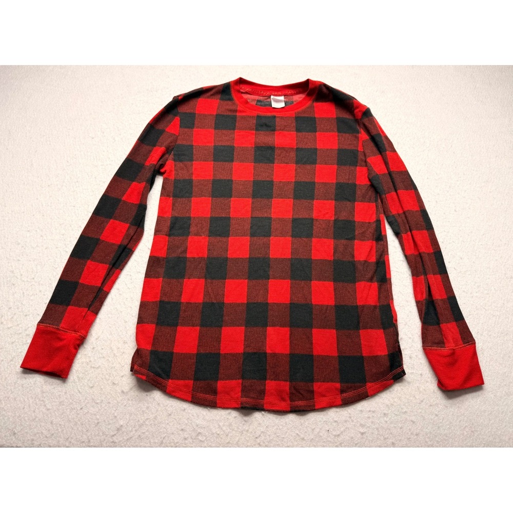 Stars Above Womens Red Black Buffalo Plaid Thermal Pajama Top Waffle Knit M